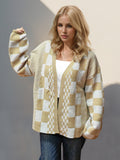 Double Take Checkered Open Front Dropped Shoulder Cardigan