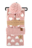 PINK HEART SOIFT BEANIE AND SCARF SET