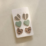 3 Piece Acrylic Heart Stud Earrings