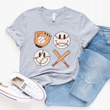 Vintage Bat And Baseball Smiley Face Tee