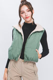 REVERSIBLE CINCHABLE PUFFER VEST WITH POCKETS - FIVE COLORS, S-L