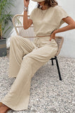 Textured Elastic Hem Crop Tee and Wide Leg Pants Set