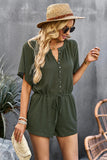 Waffle-Knit Drawstring Waist Romper