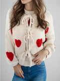 Bow Front Tie Valentine White/Red Sweater - S-XL