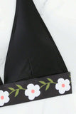 Black Floral Banded Halter Bikini Swimsuit