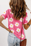 Pink Daisy Print Crewneck T Shirt