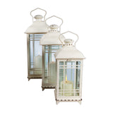 METAL AND GLASS CHIPPY WHITE LANTERN (SET OF 3) 14