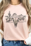 Longhorn Skull Western Desert Scene Graphic Tee