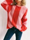 Color Block Round Neck Long Sleeve Sweater