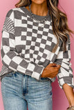 Checkered Round Neck Long Sleeve Sweater