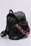 Dark Grey Zip Closure Aztec Pattern Strap Backpack Handbag