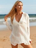 Pocketed Johnny Collar Long Sleeve Cover Up