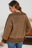 Brown Chunky Knit Pocketed Drop Sleeve Cardigan