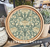8" Round Blue Cream Floral Art