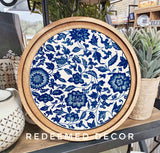 8" Round Blue Flower Pattern Art