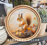 8" Round Fall Squirrel Art