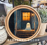8" Round Ghost on Porch Art