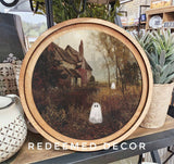 8" Round Halloween Ghost Cottage Art