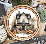 8" Round Halloween House Art