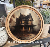 8" Round Halloween Haunted House Art