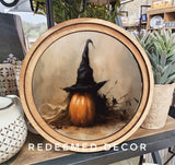 8" Round Halloween Pumpkin Witch Hat Art