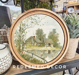 8" Round Muted Farmhouse Pond Art