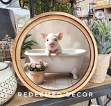 8" Round Pig In The Tub Art