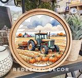 8" Round Pumpkin Tractor Art