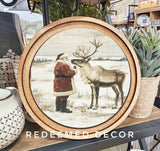 8" Round Santa Reindeer Neutral Art