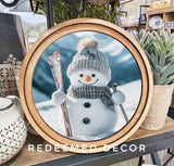 8" Round Skiing Snowman Art