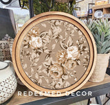 8" Round Taupe Rose Pattern Art