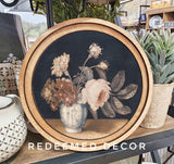 8" Round Vintage Flowers Art
