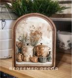 Arch Top Copper Pots Framed Art