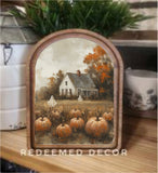 Arch Top Halloween Pumpkin Farmhouse Framed Art