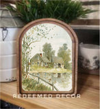 Arch Top Muted Farmhouse Pond Framed Art