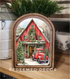 Arch Top Red Christmas Barn Framed Art