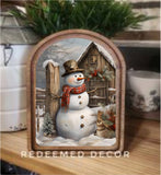 Arch Top Rustic Snowman Framed Art