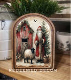 Arch Top Santa Sheep Framed Art