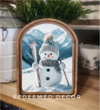Arch Top Skiing Snowman Framed Art