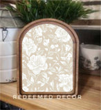 Arch Top Taupe White Floral Framed Art