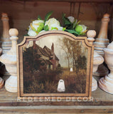 Provincial Halloween Ghost Cottage Framed Art