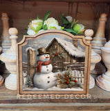 Provincial Rustic Snowman Framed Art