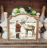 Provincial Santa Reindeer Neutral Framed Art