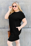 Bamboo Full Size Round Neck Short Sleeve T Shirt Dress with Pockets