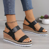 Vegan Leather Woven Wedge Sandals