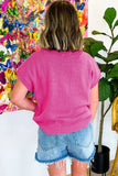 Bright Pink Contrast Trim Flower Knit Top
