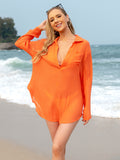 Pocketed Johnny Collar Long Sleeve Cover Up