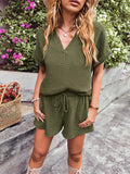 Notched Short Sleeve Top and Shorts Set