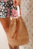 Camel Woven Large Capacity Bucket Shoulder Bag