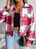 Plaid Collared Neck Long Sleeve Jacket